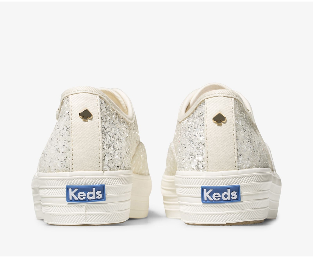 Basket Keds Femme Blanche - Kate Spade New York Triple Glitter - 459-JPWRLC